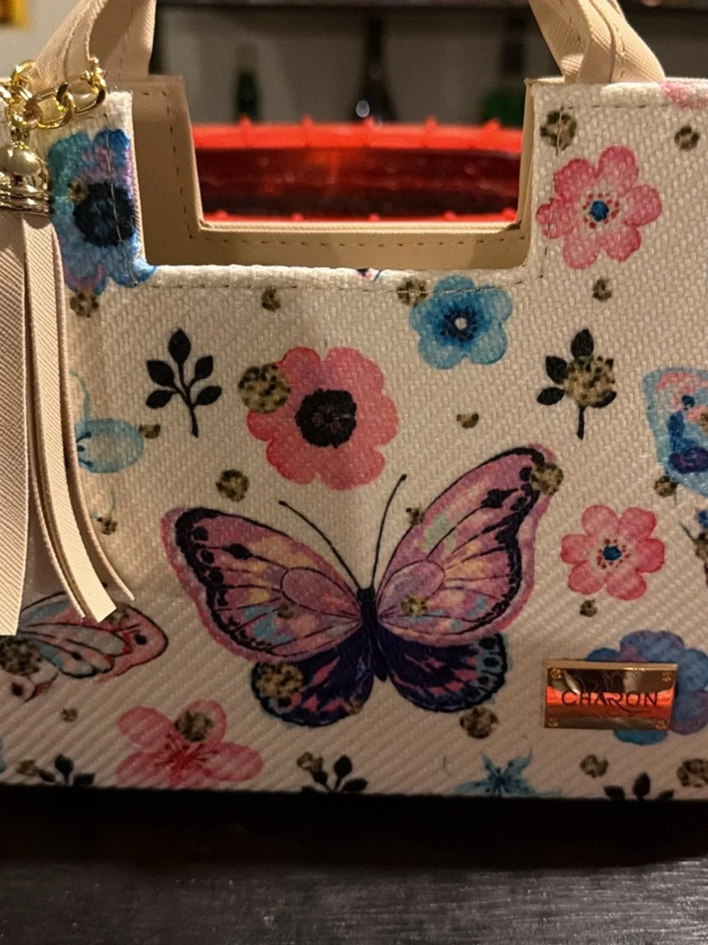 Charoine Cream Butterfly Floral Crossbody Bag